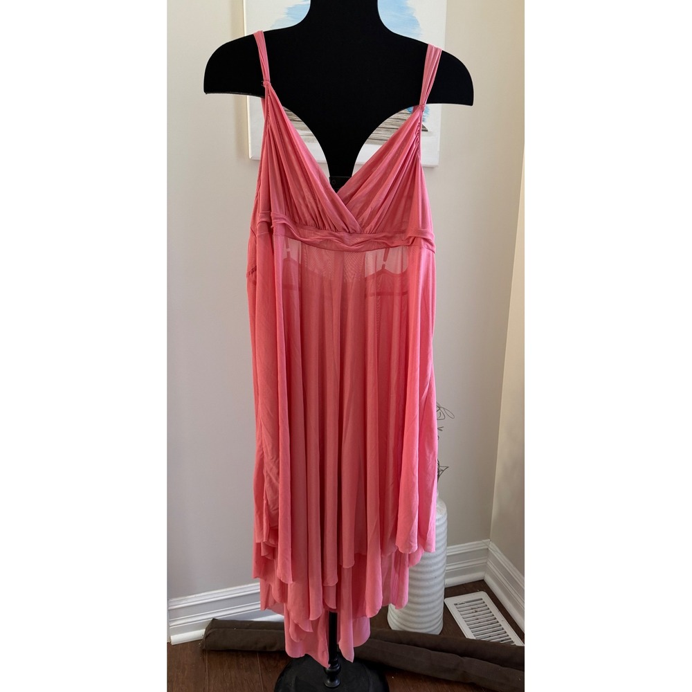 Amoureuse Pink Mesh Babydoll Chemise Handkerchief Hem 2X 15-0908-2